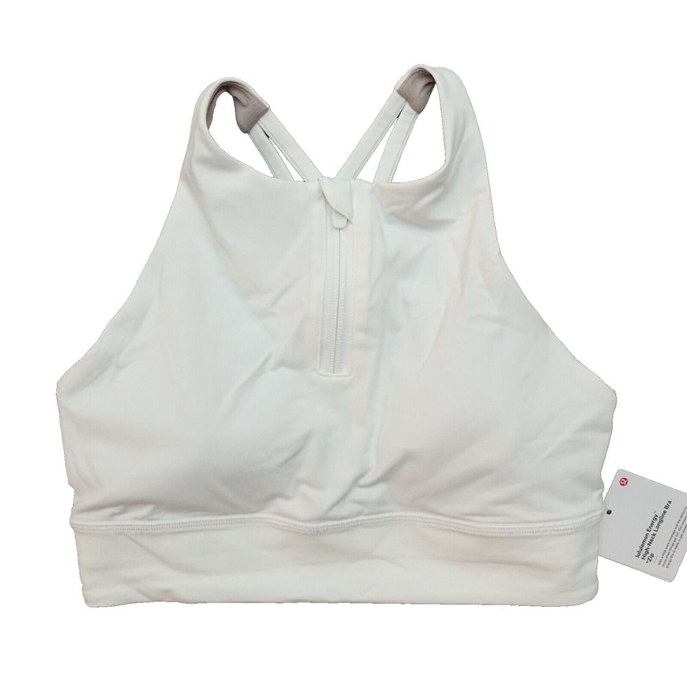 New Lululemon Size 6 Energy High Neck Longline Sports Bra Zip WHT White Top